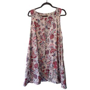 Rachel Zoe Linen Cream Floral A-Line Trapeze Tank Shift Dress With Pockets